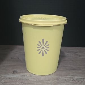 Vintage Yellow Tupperware Container with Purple Design 811 and 812